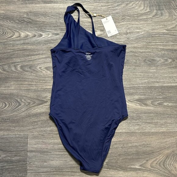 Quince Medium Italian One Shoulder One Piece Swimsuit Swim Wear Navy Blue NWT - Picture 8 of 10